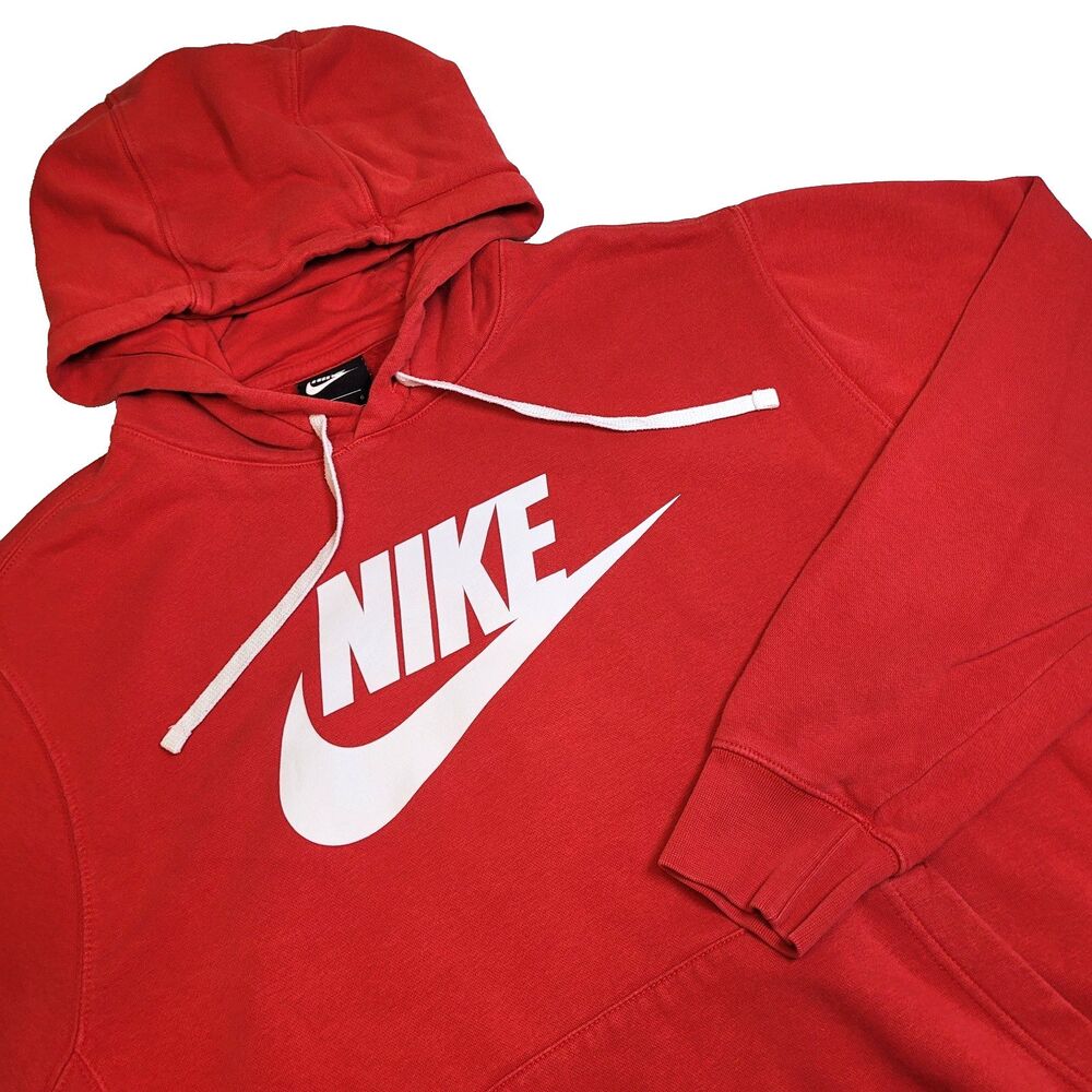 Nike Sportswear Club Fleece Size L Men's Graphic Pullover Red Hoodie BV2973-657